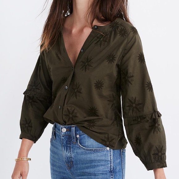 Madewell Tops - Madewell | Embroidered Bubble Sleeve Shirt